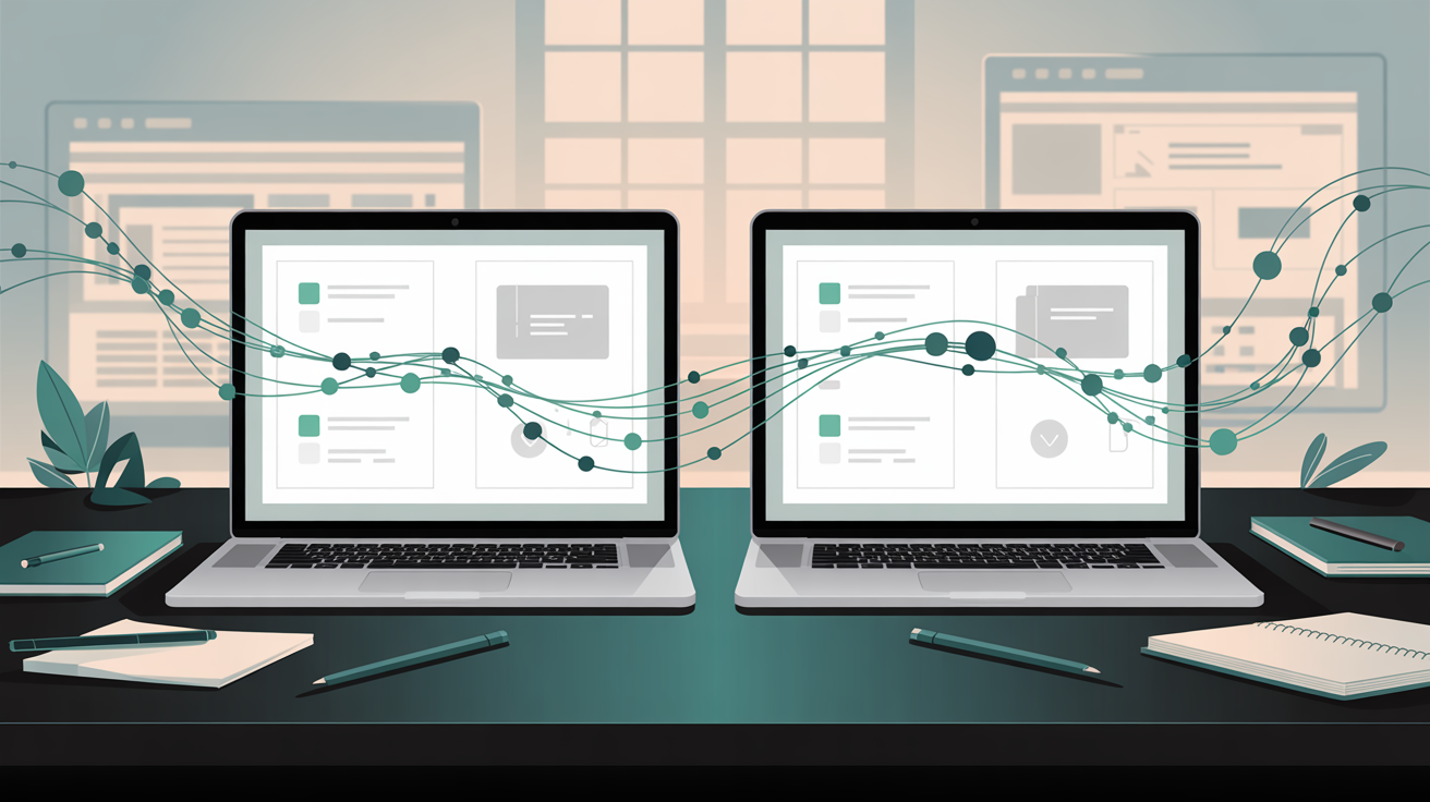 Two laptop screens side by side on a desk — ai citation tracking tools