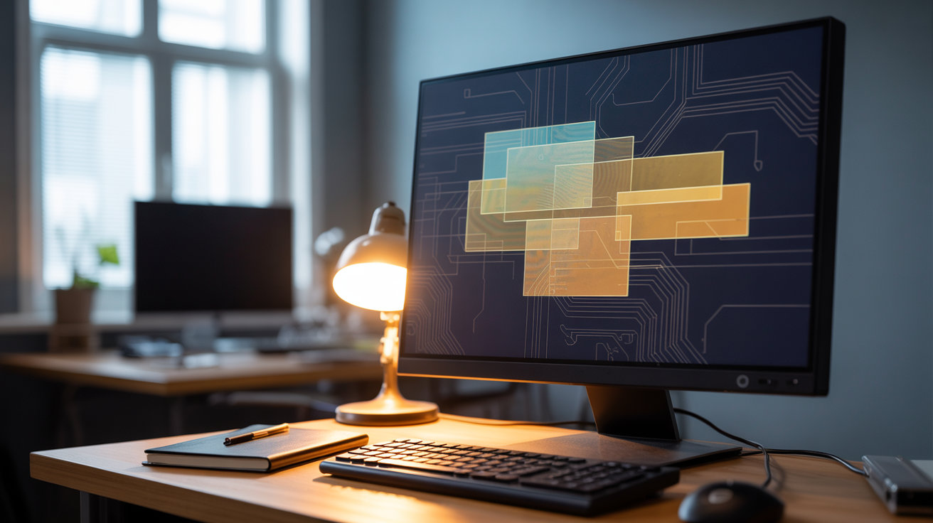 Over-the-shoulder view of an engineer's monitor displaying a cost comparison dashboard with multiple colored line graphs a...